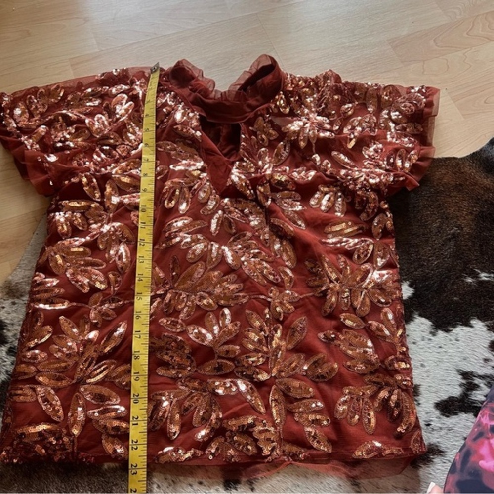 Anthropologie Sequin Embellished Top in Rust Flare Sleeve Size XS - Picture 11 of 11